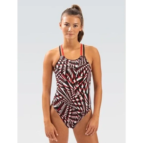 Dolphin Swimsuit Sz 32 Reliance Atomic Red Double X Back One Piece Built In Bra - Picture 1 of 6